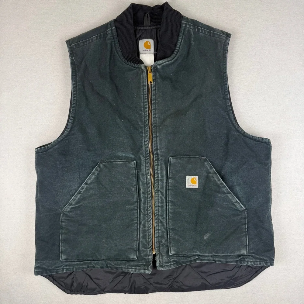 Carhartt Mens Arctic Quilt Lined Duck Vest Faded Black Workwear XL V01 BLK - Picture 1 of 8
